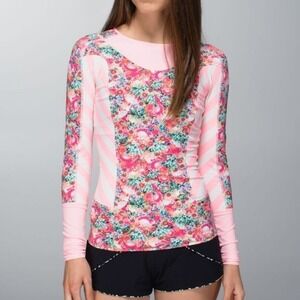 Lululemon SHANTI SURF Rash Guard Long‎ Sleeve Swim Top FLOWABUNGA CORAL 6 WOMEN
